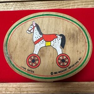 Vtg Hand Painted Wooden Horse Christmas Ornament 1982 Midwest Importers Inc. ￼